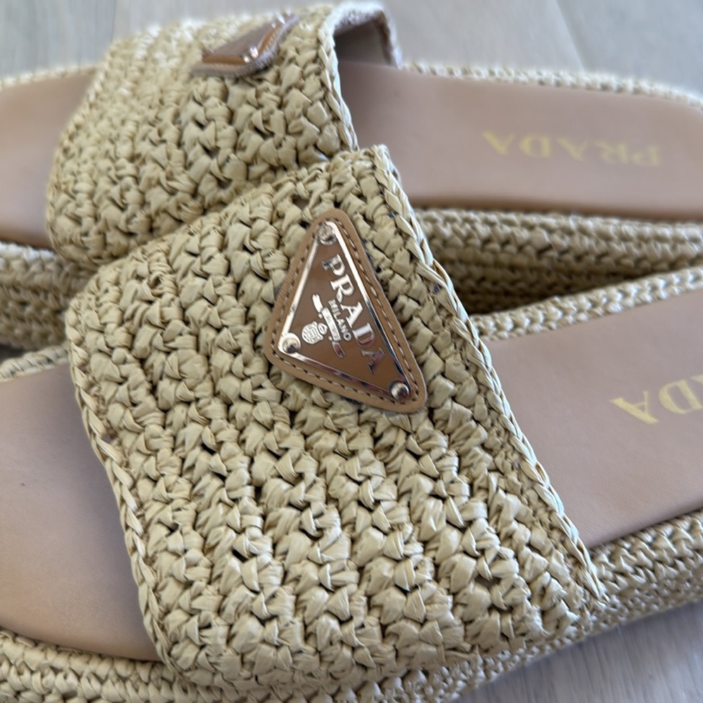 Prada Women's Woven Tan Sandals - Picture 7 of 10